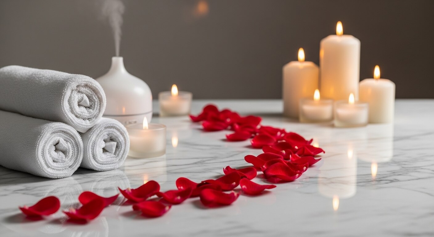 Luxe spabehandeling met kaarsen en producten