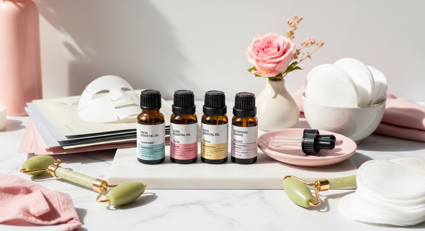 Luxe beautyproducten op een marmeren ondergrond