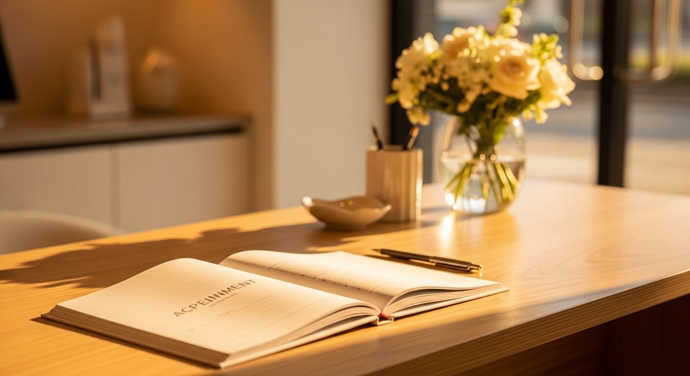 Stijlvol beautysalon interieur met behandelstoelen en warme verlichting