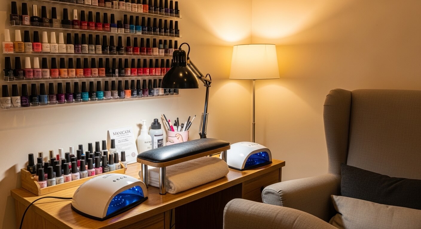 Intiem beautysalon interieur met behandelstoel en warme verlichting