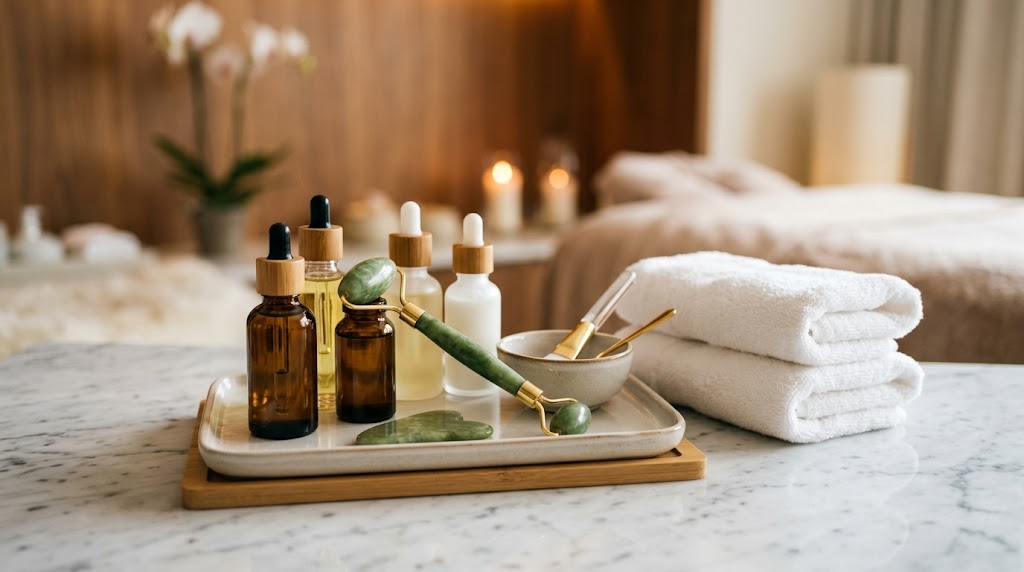 Salon receptie met bloemen en afsprakenboek