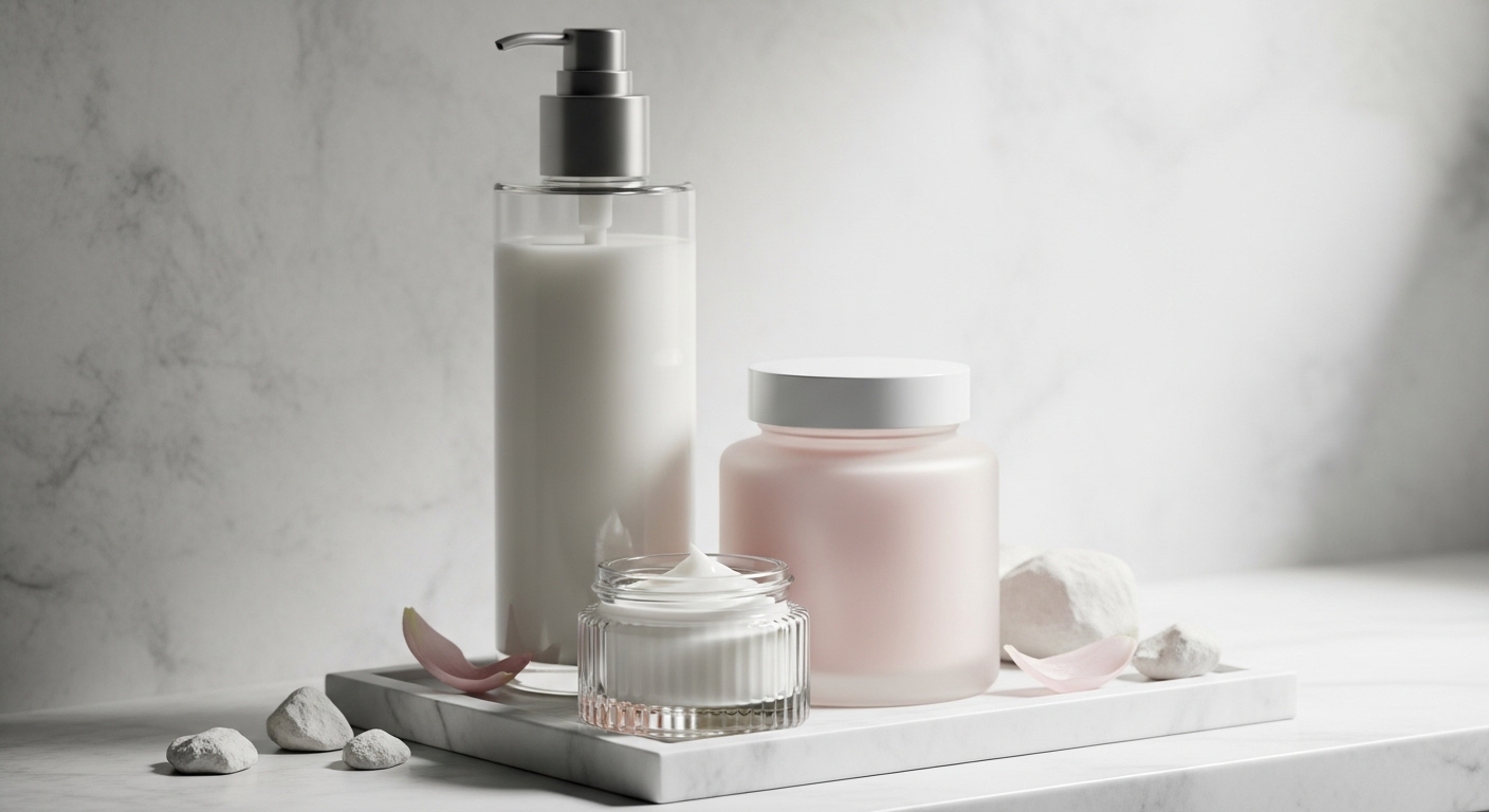 Professionele huidverzorgingsproducten op een glazen plank