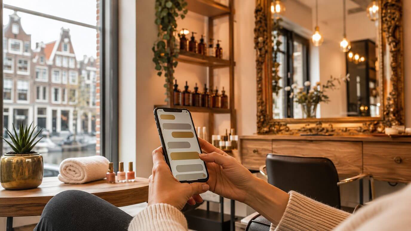 Klant stelt vanuit de wachtruimte van de salon een vraag via de chatbot